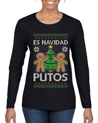 Es Navidad Putos, Ugly Christmas Sweater Womens Graphic Long Sleeve T-Shirt