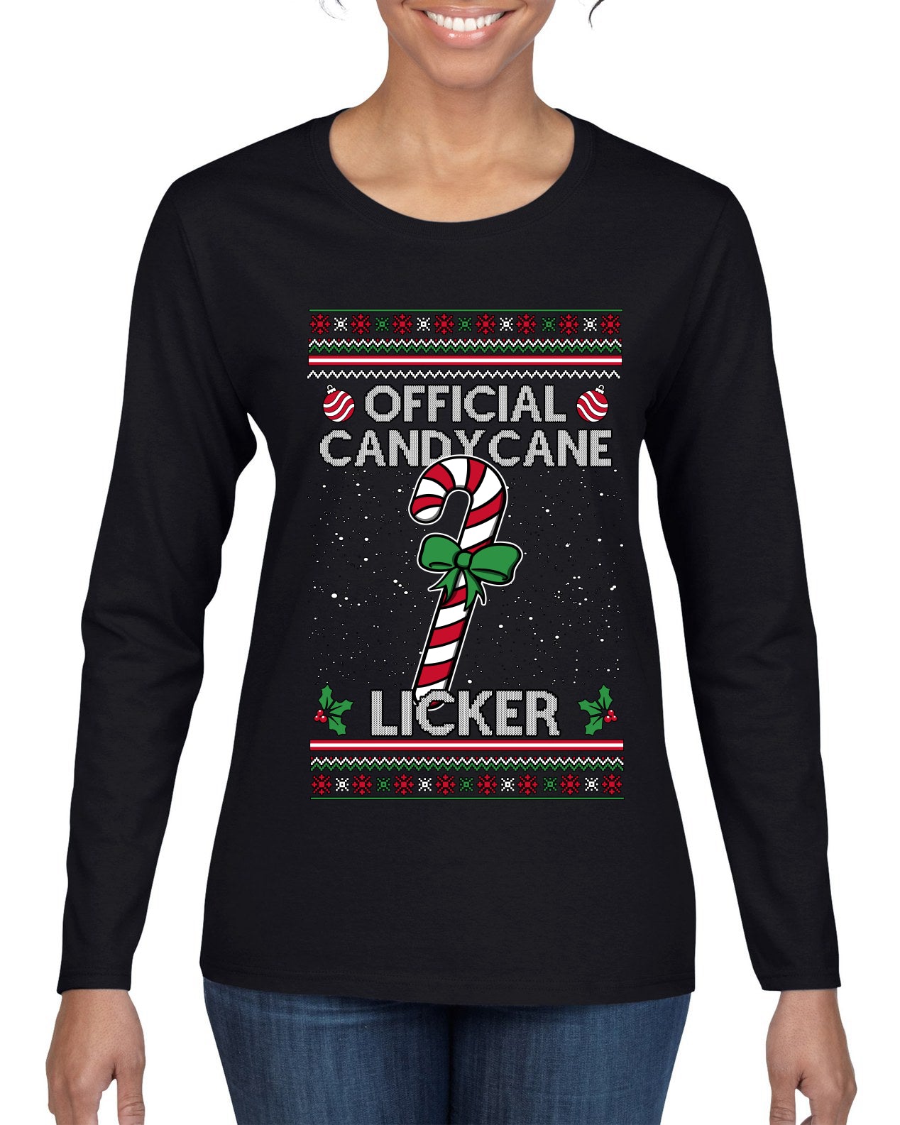 Official Candy Cane Licker, Ugly Christmas Sweater Womens Graphic Long Sleeve T-Shirt