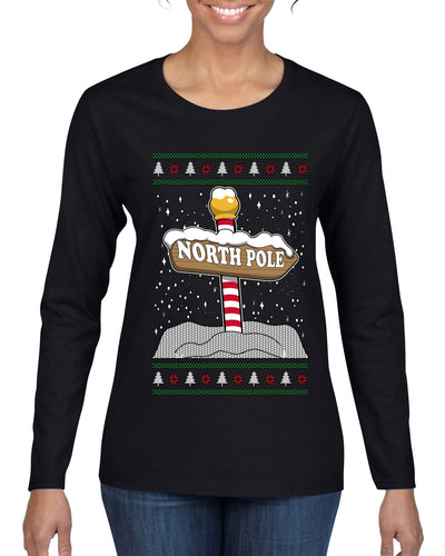North Pole, Ugly Christmas Sweater Womens Graphic Long Sleeve T-Shirt