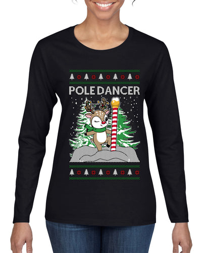 Pole Dancer, Ugly Christmas Sweater Womens Graphic Long Sleeve T-Shirt