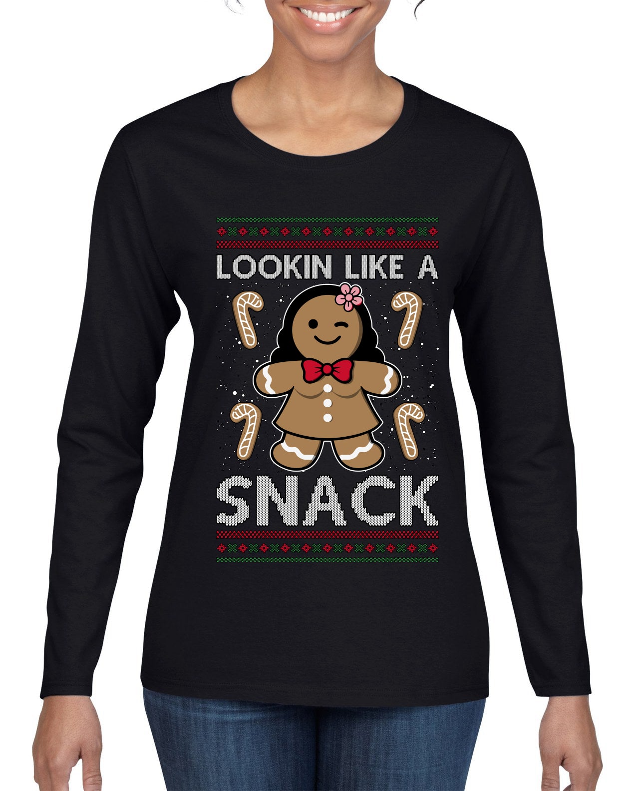 Lookin Like A Snack, Ugly Christmas Sweater Womens Graphic Long Sleeve T-Shirt