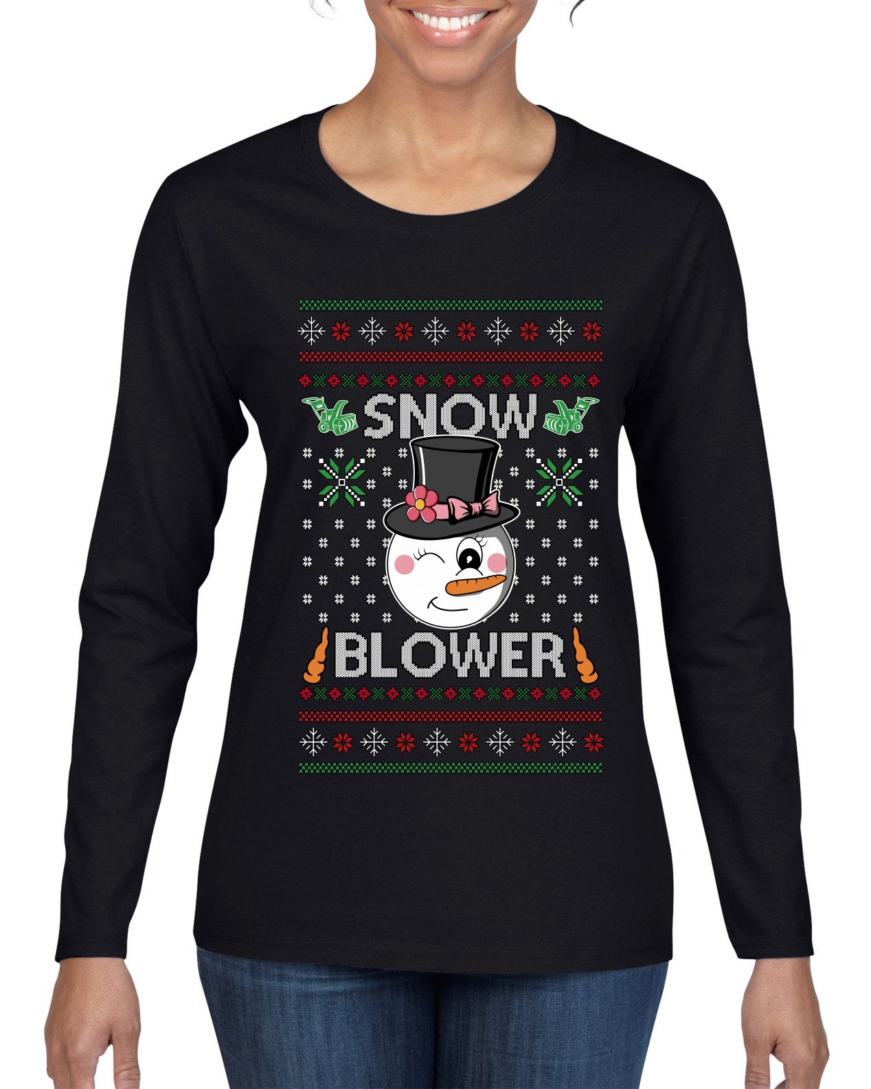 Snow Blower, Ugly Christmas Sweater Womens Graphic Long Sleeve T-Shirt