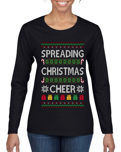 Spreading Christmas Cheer, Ugly Christmas Sweater Womens Graphic Long Sleeve T-Shirt