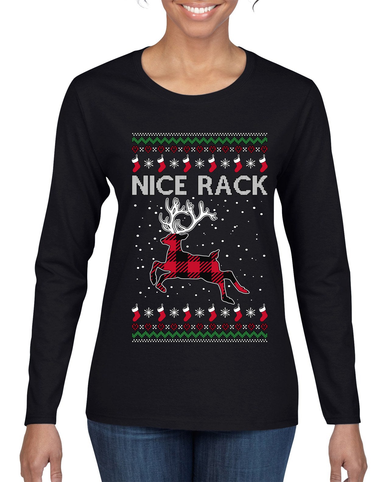 Nice Rack, Ugly Christmas Sweater Womens Graphic Long Sleeve T-Shirt
