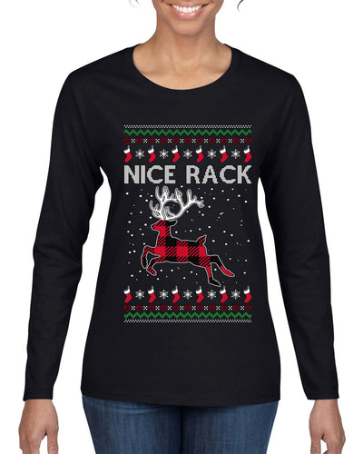 Nice Rack, Ugly Christmas Sweater Womens Graphic Long Sleeve T-Shirt