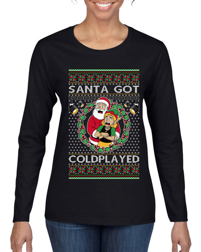 Santa Got Coldplayed, Ugly Christmas Sweater Womens Graphic Long Sleeve T-Shirt