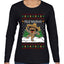 Feliz Navidad Dancing Gingerbread Man, Ugly Christmas Sweater Womens Graphic Long Sleeve T-Shirt