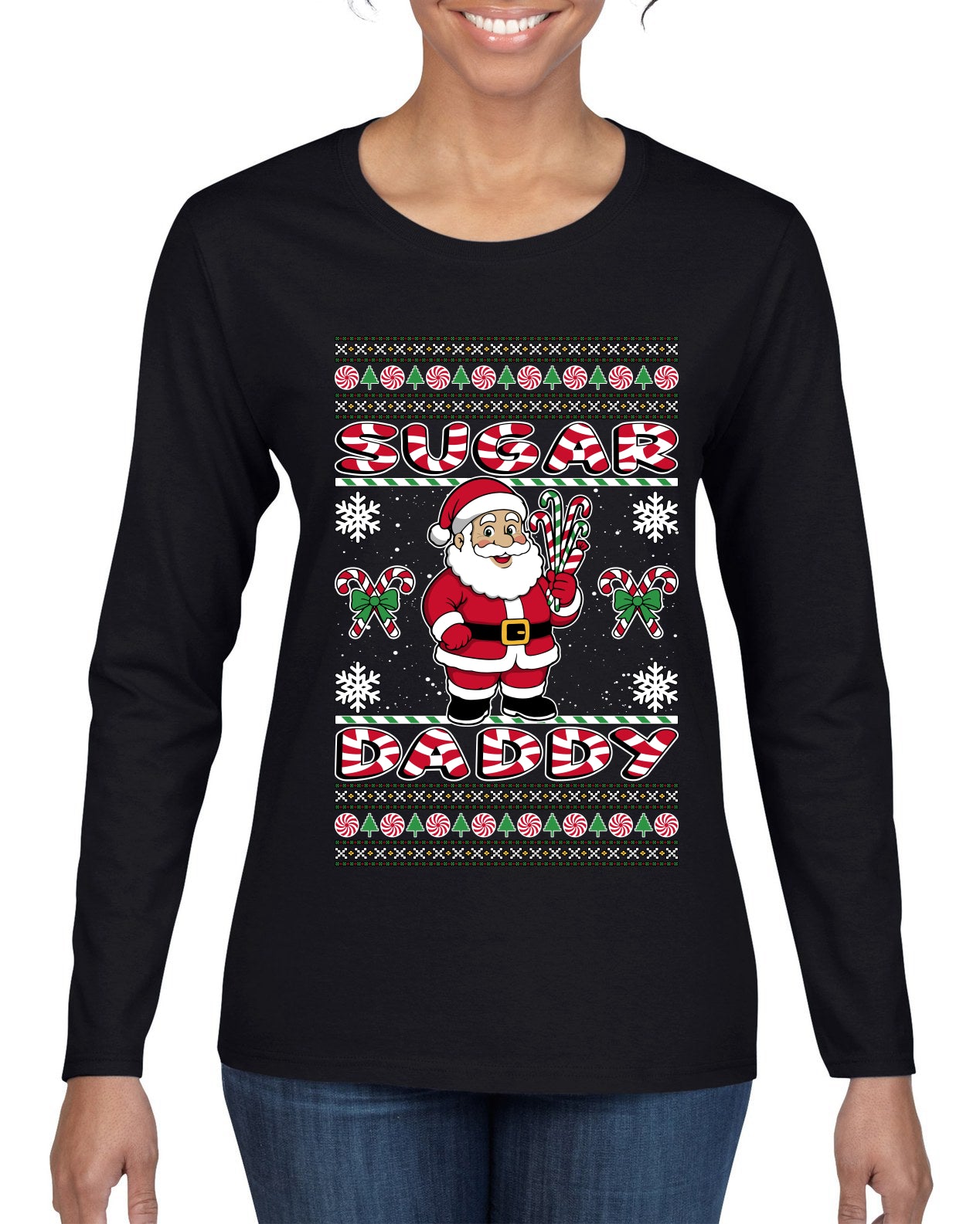 Sugar Daddy Santa, Ugly Christmas Sweater Womens Graphic Long Sleeve T-Shirt