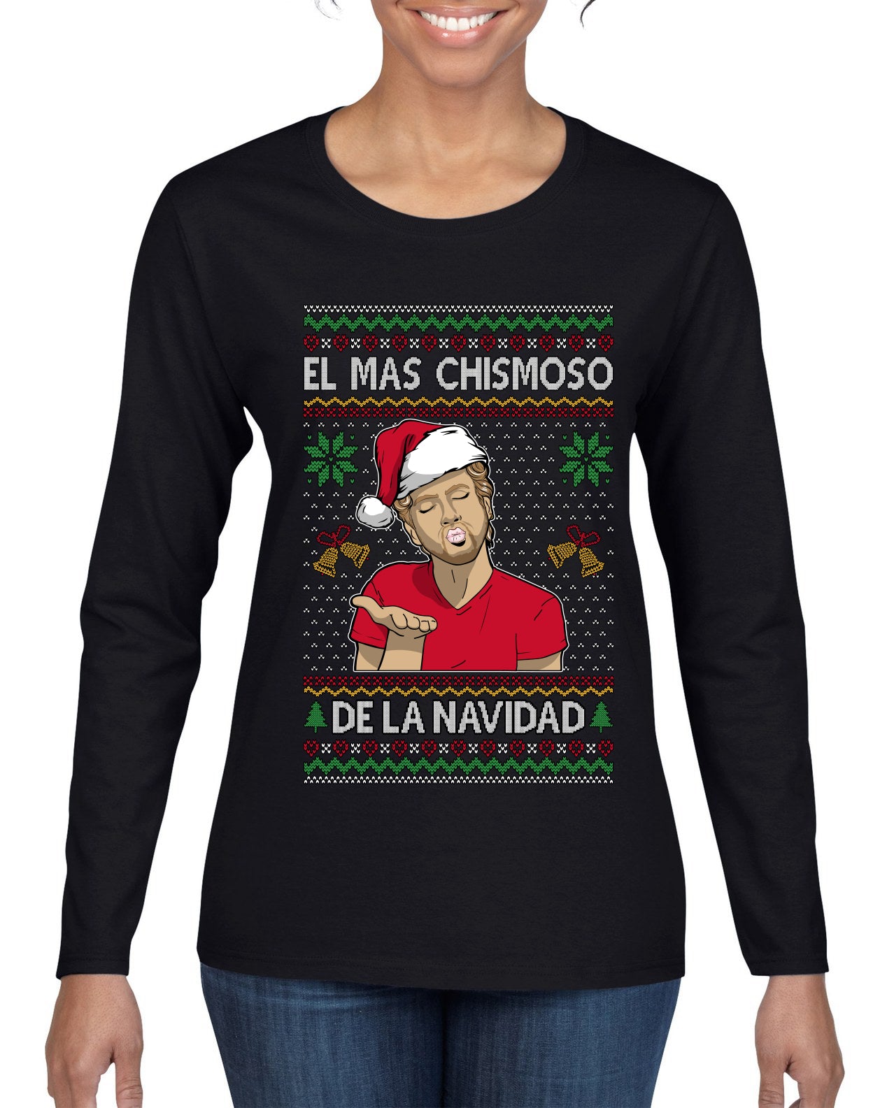 El Mas Chismoso De La Navidad, Ugly Christmas Sweater Womens Graphic Long Sleeve T-Shirt