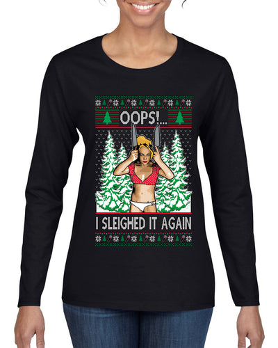 Funny, Knives Popstar Dancing, Music Lover Comedic Christmas Sweater Design, Ugly Christmas Sweater Womens Graphic Long Sleeve T-Shirt