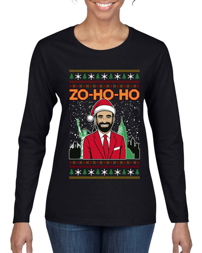 Zo Ho Ho Zohran Mamdani NYC, Ugly Christmas Sweater Womens Graphic Long Sleeve T-Shirt