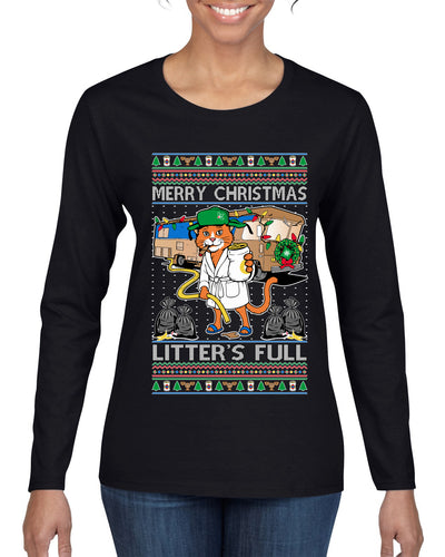 Litters Full Cat, Ugly Christmas Sweater Womens Graphic Long Sleeve T-Shirt