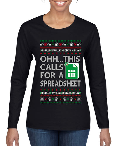Oh... This Calls for A Spreadsheet, Ugly Christmas Sweater Womens Graphic Long Sleeve T-Shirt