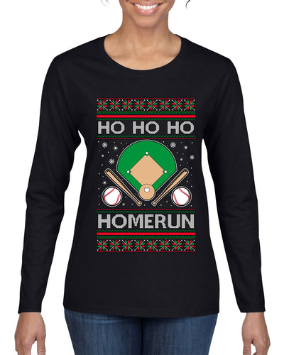 Ho Ho Ho Homerun, Baseball Fan Christmas Design, Ugly Christmas Sweater Womens Graphic Long Sleeve T-Shirt