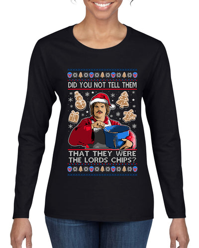 Did You Not Tell Them They Were The Lords Chips, Luchadores Christmas Cookies Design, Ugly Christmas Sweater Womens Graphic Long Sleeve T-Shirt