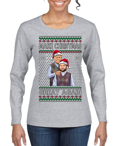 Make Christmas Great Again Trump Vance 2024 Movie Parody Ugly Christmas Sweater Womens Graphic Long Sleeve T-Shirt