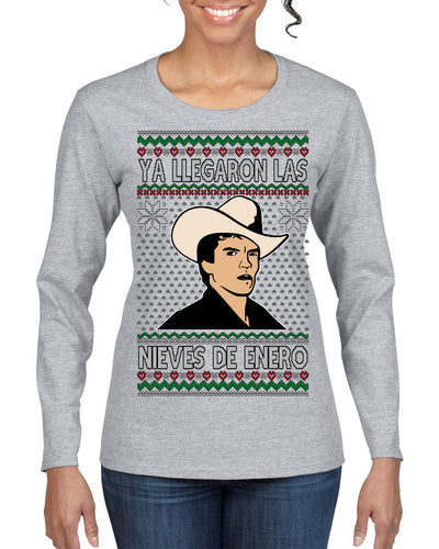 Ya Llegaron Las Nieves De Enero Chalino January Snow Ugly Christmas Sweater Womens Graphic Long Sleeve T-Shirt
