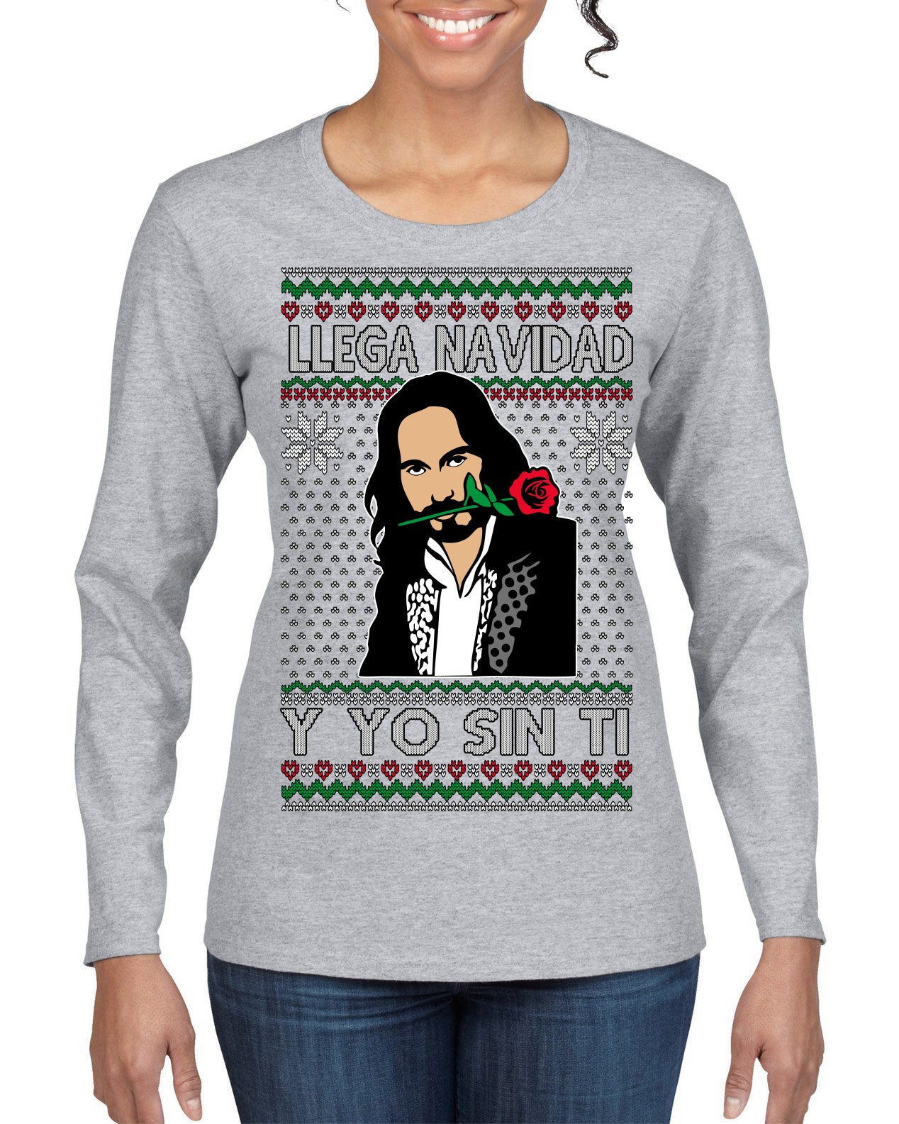 Llega Navidad Y Yo Sin Ti Christmas Is Coming Marco Ugly Christmas Sweater Womens Graphic Long Sleeve T-Shirt