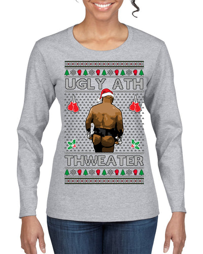 Ugly Ath Sweater Merry Chrithmith, Butt Viral Ugly Ass Boxing Fight Meme Ugly Christmas Sweater Womens Graphic Long Sleeve T-Shirt