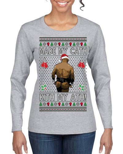 Made My Cath Kith My Ath, Funny Cash Money Viral Kiss My Ass Boxing Fight Meme, Men Women Ugly Christmas Sweater Womens Graphic Long Sleeve T-Shirt