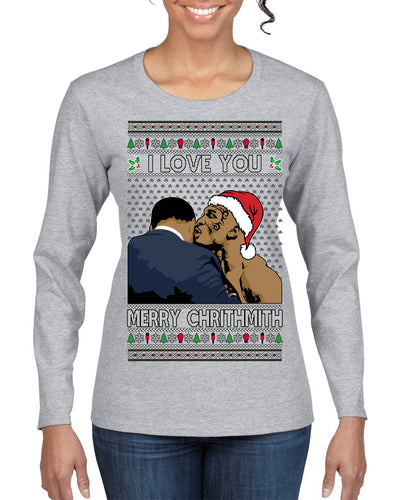 I Love You Merry Chrithmith Funny Boxing Fight Meme Classic Funny Xmas Ugly Christmas Sweater Womens Graphic Long Sleeve T-Shirt