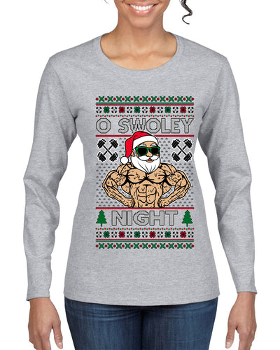 O Swoley Night, Exercise and Fitness Enthusiast, Ugly Christmas Sweater Womens Graphic Long Sleeve T-Shirt