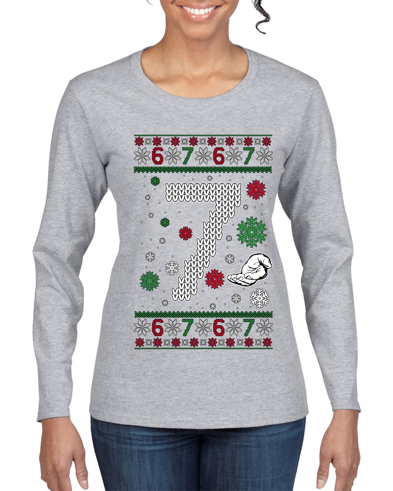 Christmas 7 Meme, Ugly Christmas Sweater Womens Graphic Long Sleeve T-Shirt
