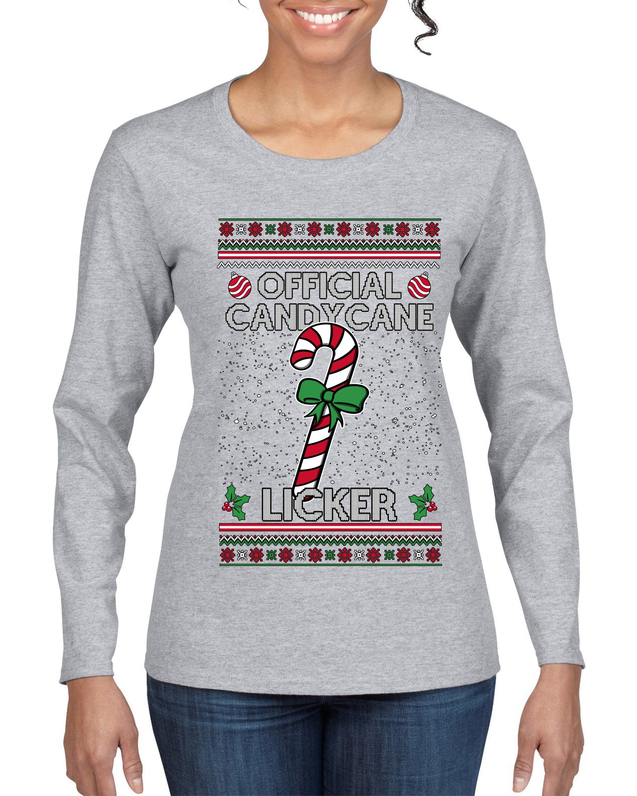 Official Candy Cane Licker, Ugly Christmas Sweater Womens Graphic Long Sleeve T-Shirt