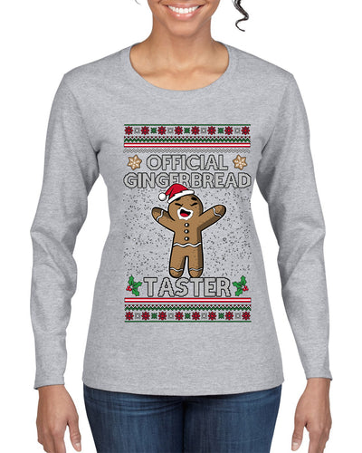 Official Gingerbread Taster, Ugly Christmas Sweater Womens Graphic Long Sleeve T-Shirt