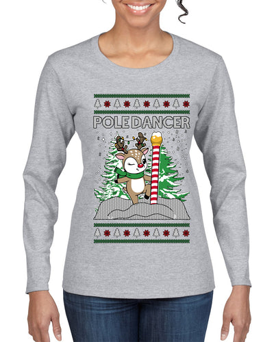 Pole Dancer, Ugly Christmas Sweater Womens Graphic Long Sleeve T-Shirt