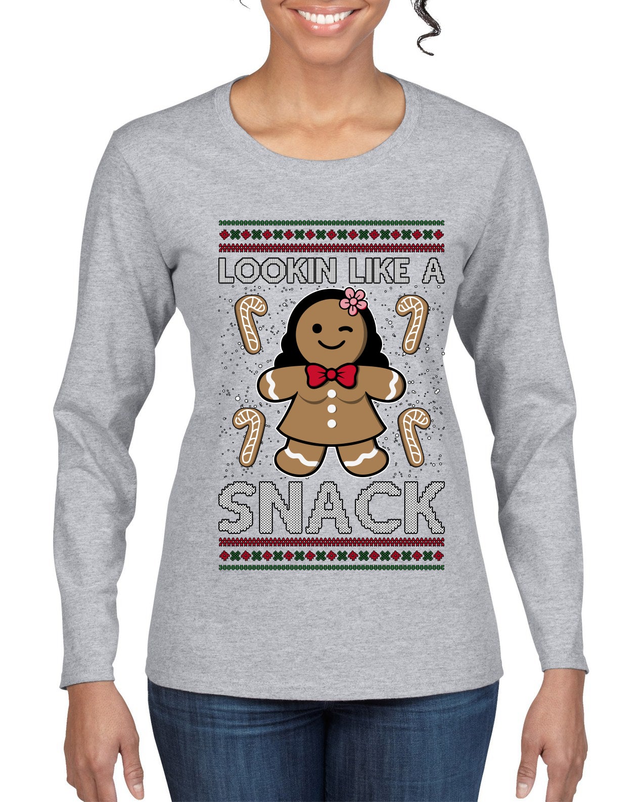 Lookin Like A Snack, Ugly Christmas Sweater Womens Graphic Long Sleeve T-Shirt