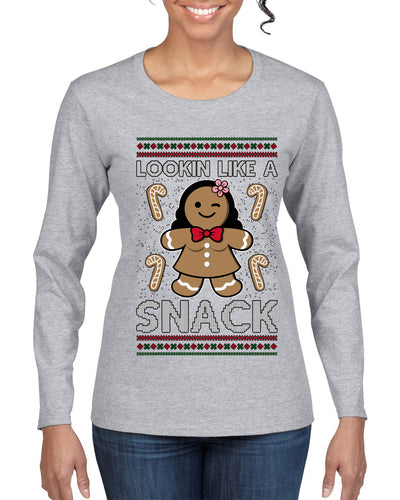 Lookin Like A Snack, Ugly Christmas Sweater Womens Graphic Long Sleeve T-Shirt