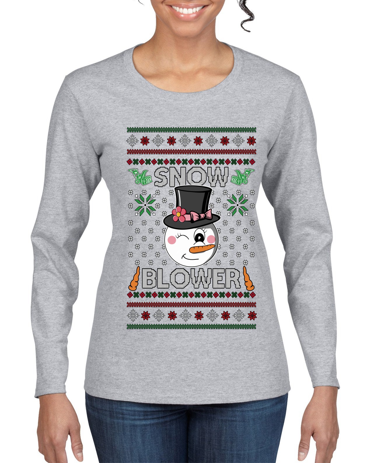Snow Blower, Ugly Christmas Sweater Womens Graphic Long Sleeve T-Shirt