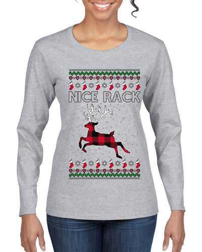 Nice Rack, Ugly Christmas Sweater Womens Graphic Long Sleeve T-Shirt