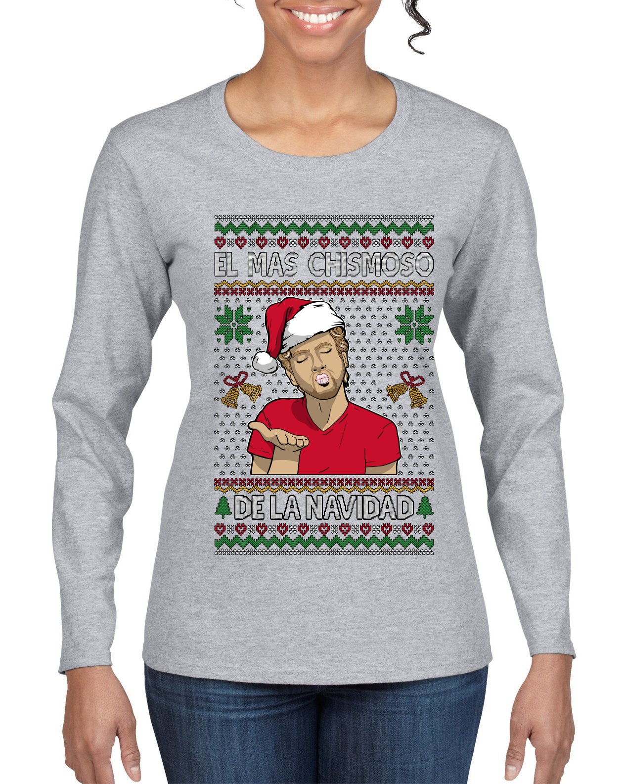 El Mas Chismoso De La Navidad, Ugly Christmas Sweater Womens Graphic Long Sleeve T-Shirt
