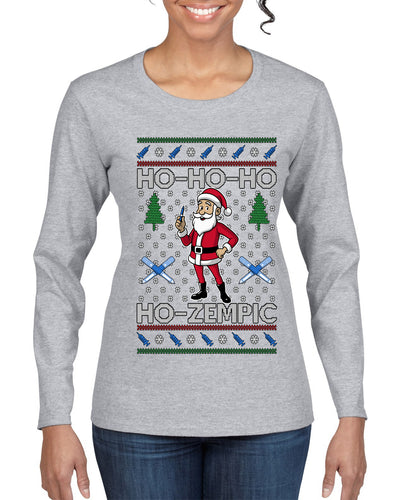 Skinny Santa Ho Ho Ho Ho-Zempic Weight Loss Shot, Ugly Christmas Sweater Womens Graphic Long Sleeve T-Shirt