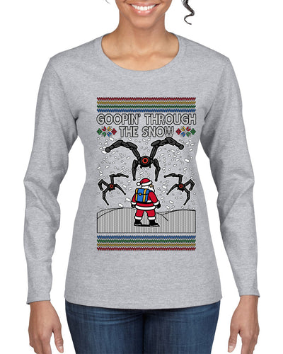 Goopin' Through The Snow Gamer Santa, Ugly Christmas Sweater Womens Graphic Long Sleeve T-Shirt