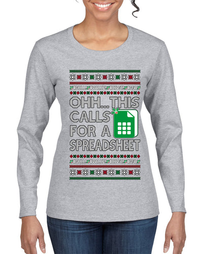 Oh... This Calls for A Spreadsheet, Ugly Christmas Sweater Womens Graphic Long Sleeve T-Shirt
