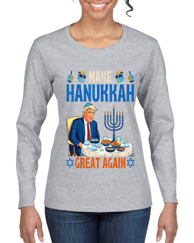 Make Hanukkah Great Again, Ugly Christmas Sweater Womens Graphic Long Sleeve T-Shirt