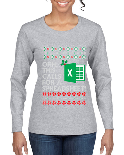 Ohh This Calls For A Spreadsheet Office, Ugly Christmas Sweater Womens Graphic Long Sleeve T-Shirt