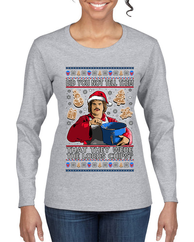 Did You Not Tell Them They Were The Lords Chips, Luchadores Christmas Cookies Design, Ugly Christmas Sweater Womens Graphic Long Sleeve T-Shirt