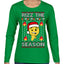 Rizz the Season Viral Internet Fire Emoji Face Meme Ugly Christmas Sweater Womens Graphic Long Sleeve T-Shirt