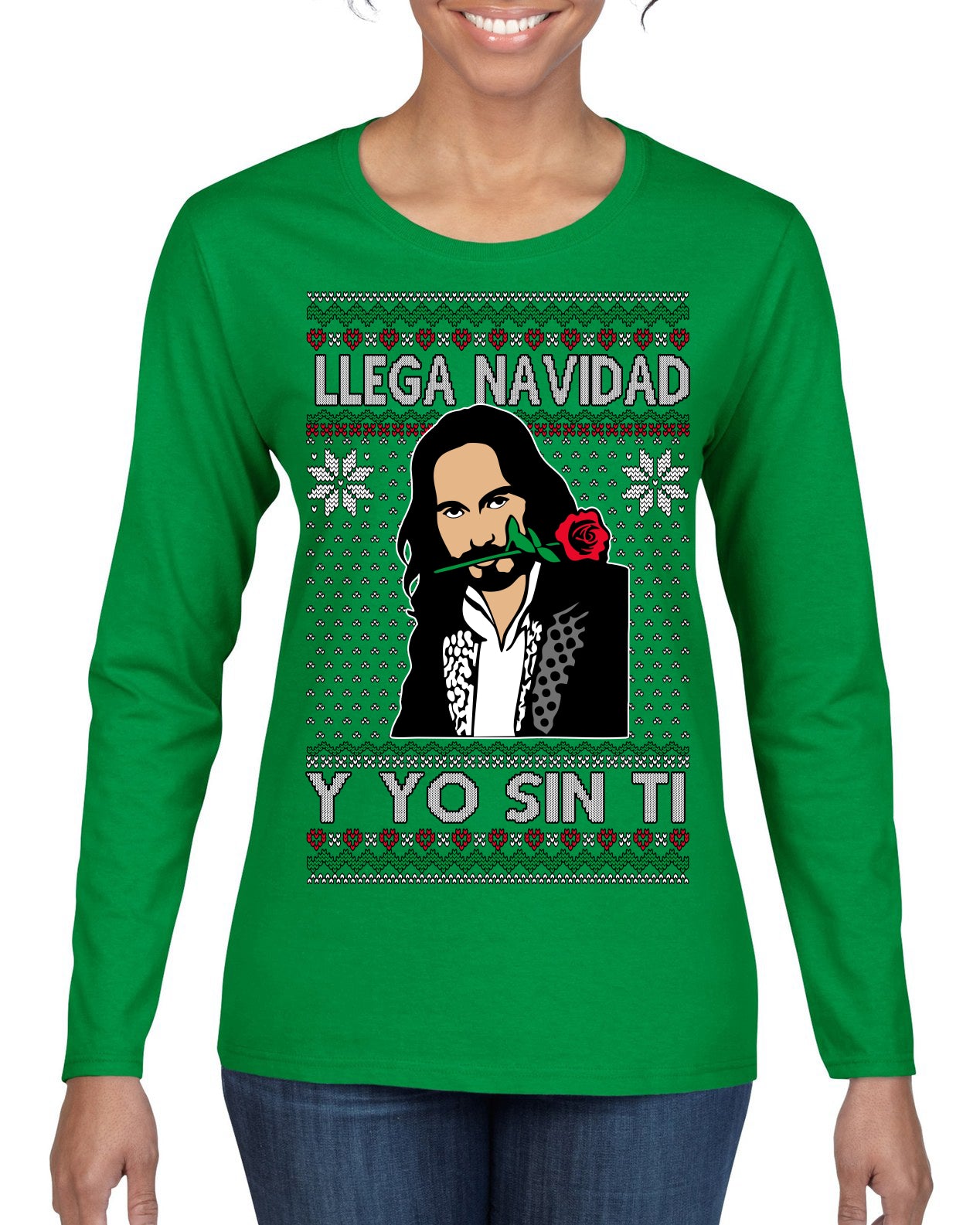 Llega Navidad Y Yo Sin Ti Christmas Is Coming Marco Ugly Christmas Sweater Womens Graphic Long Sleeve T-Shirt