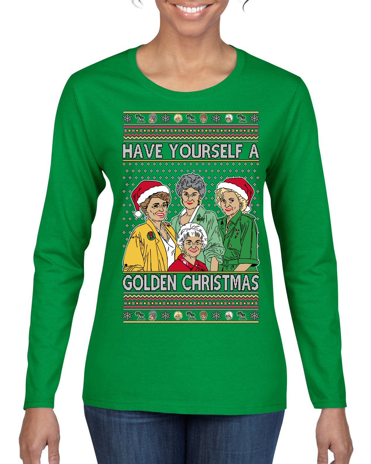 Have Yourself a Golden Christmas Classic TV Show Ugly Christmas Sweater Womens Graphic Long Sleeve T-Shirt