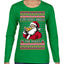 Everybody Knows the Rules Funny Santa Claus Pizza Score Ugly Christmas Sweater Womens Graphic Long Sleeve T-Shirt