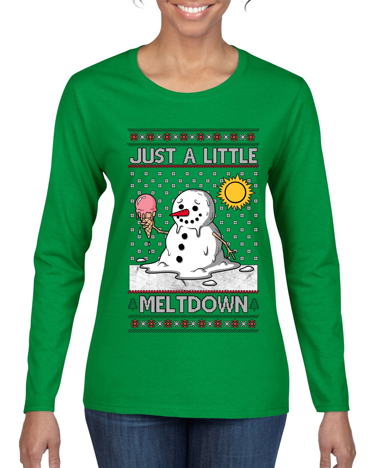 Just A Little Meltdown, Ugly Christmas Sweater Womens Graphic Long Sleeve T-Shirt