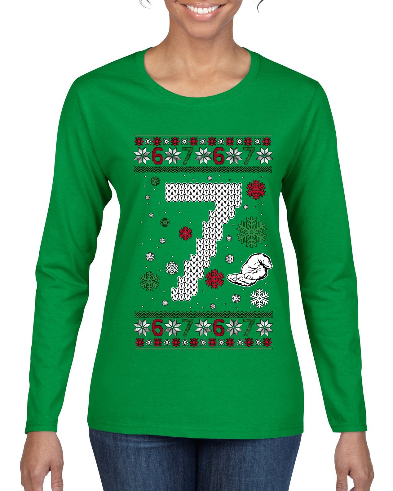 Christmas 7 Meme, Ugly Christmas Sweater Womens Graphic Long Sleeve T-Shirt