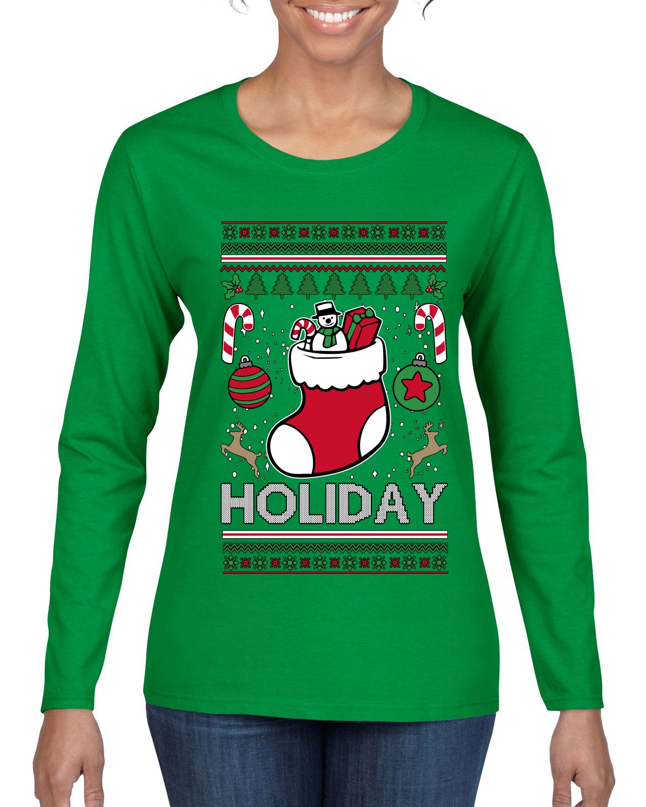 Holiday, Ugly Christmas Sweater Womens Graphic Long Sleeve T-Shirt