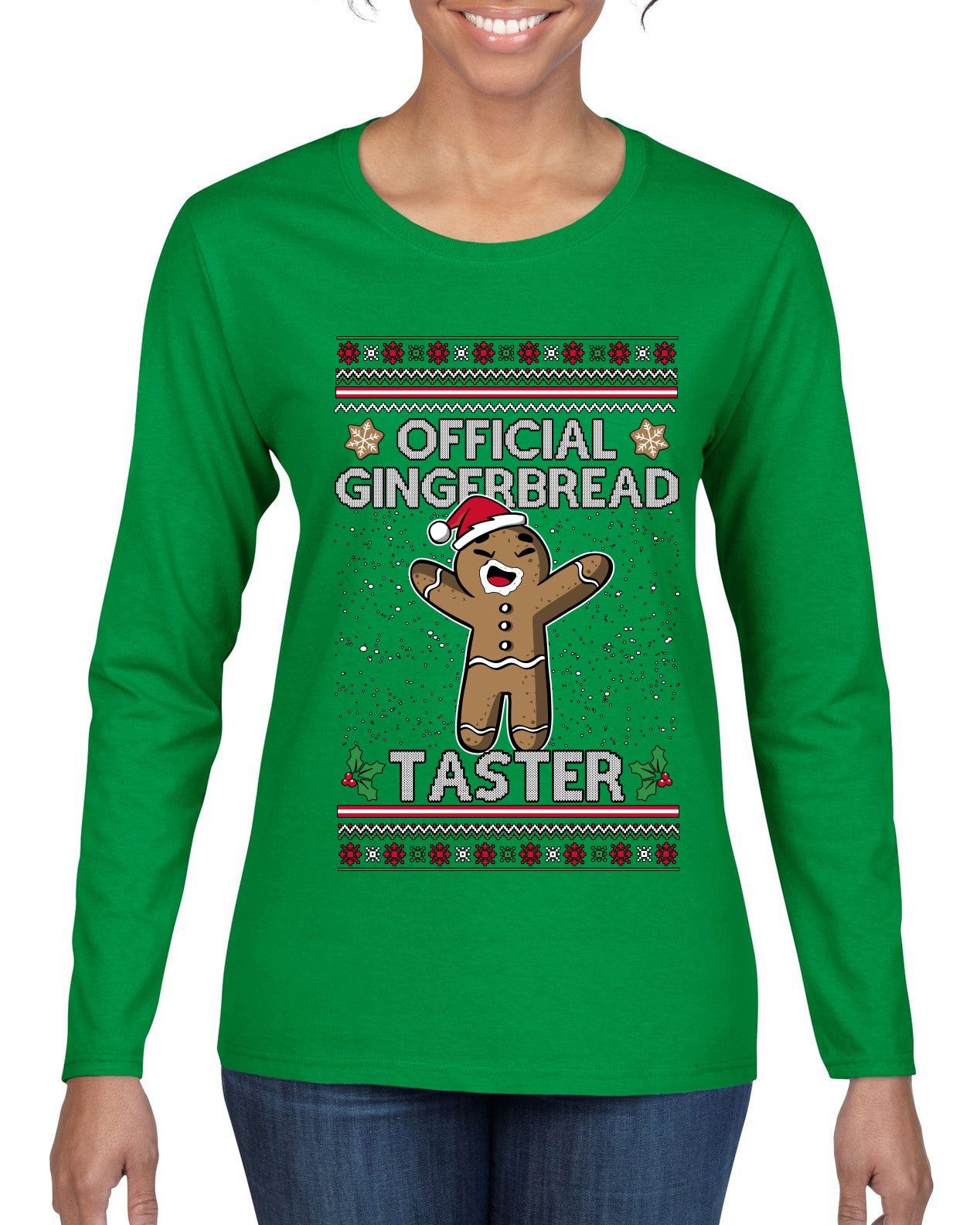 Official Gingerbread Taster, Ugly Christmas Sweater Womens Graphic Long Sleeve T-Shirt