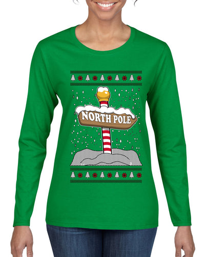 North Pole, Ugly Christmas Sweater Womens Graphic Long Sleeve T-Shirt